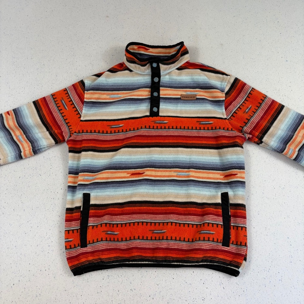 CINCH Southwestern Multi-Color Striped‎ Snap-Neck Fleece Pullover Youth XXL